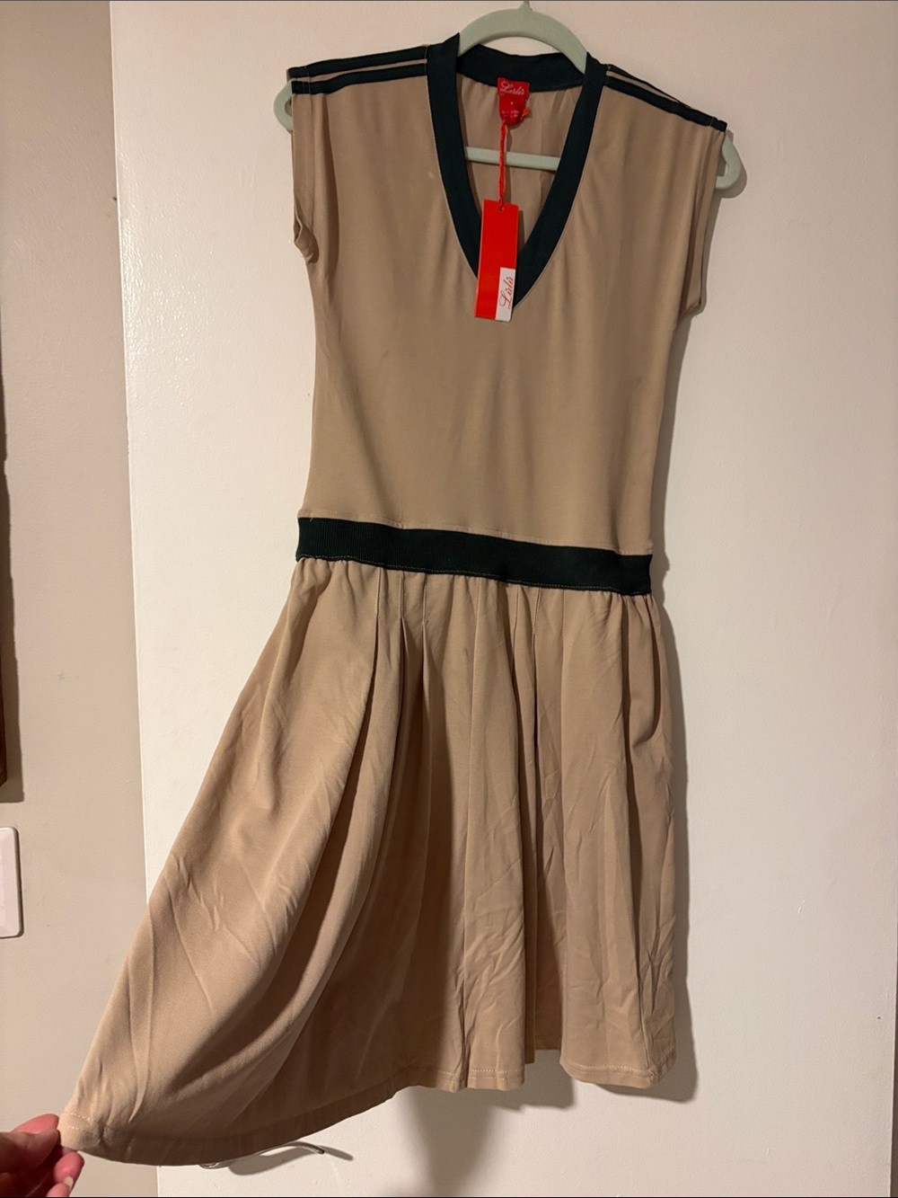 Lulu's Beige Dress with Black Trim - Kids Casual Skater Dress -NWT